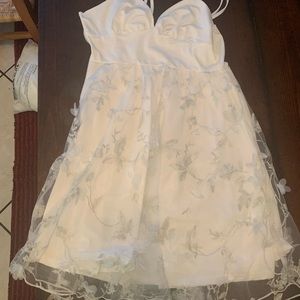 White & silver,low V dress with adjustable straps